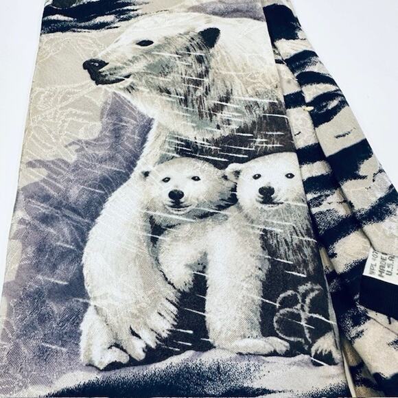 Endangered Species Men's Neck Tie Artic Polar Bears, Blk/White/Blu 100% Silk USA - Picture 5 of 14